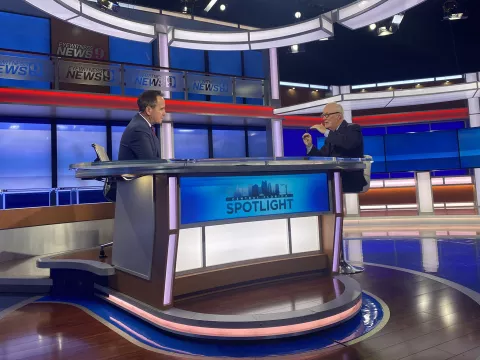 Steven R. Smith, M.D. on the set of WFTV's Central Florida Spotlight with anchor Greg Warmoth