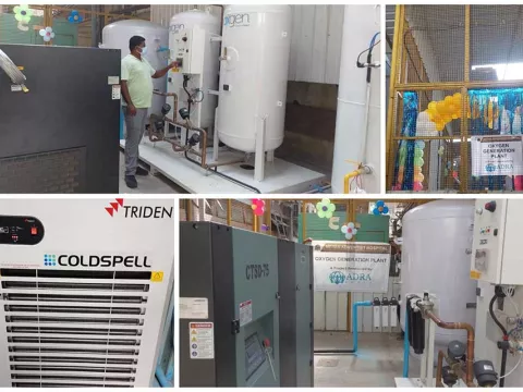 A collage showcasing the new installation of an oxygen plant for India