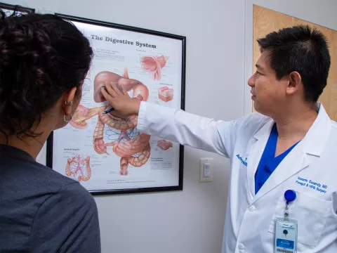 Dr. Iswanto Sucandy Showing patient diagram.