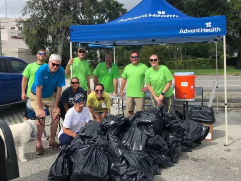 Nearly 50 AdventHealth New Smyrna Beach employees and family members picked up nearly 250 pounds of trash along the 4.2-mile North/South Causeway Loop. 