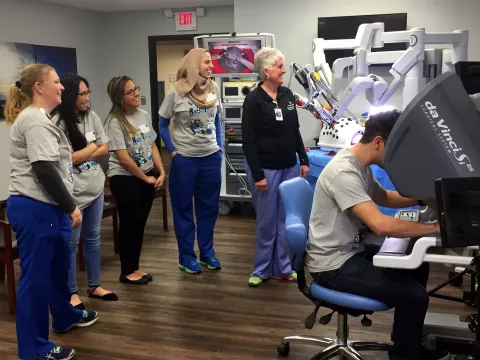 Group using robotic surgery equipment at AdventHealth Gordon Robotic Surgery