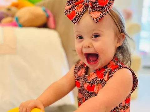 Stella Tremonti, daughter of Creed guitarist Mark Tremonti and namesake of AdventHealth for Children's brand new SMILE with Stella Tremonti Down Syndrome Clinic.