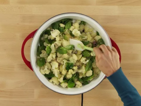 No Fuss Cauliflower and Spinach Sauté from Simply Healthy Cookbook
