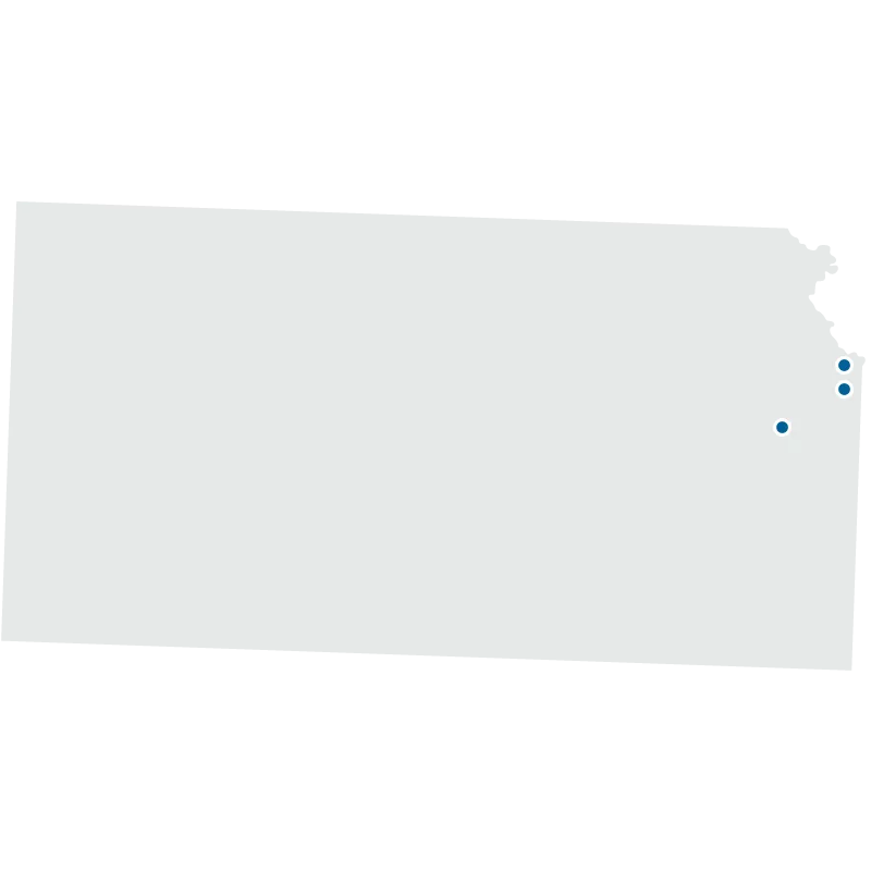 map of kansas with points where AdventHealth Hospitals are