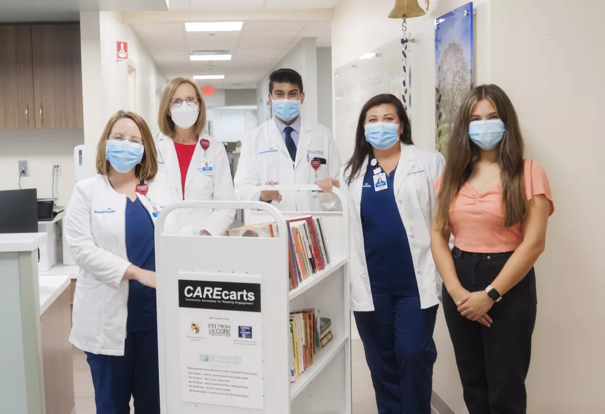 Shanna Guess, NP-C, Director of Oncology Services Lanell Jacobs, Medical Oncologist Mayur Mody, MD, Terrilyn Blackstock, NP-C and Grayson Campbell, a senior at Calhoun High School and newly named Georgia Distinguished Young Woman stand together in the AdventHealth Gordon Cancer Center