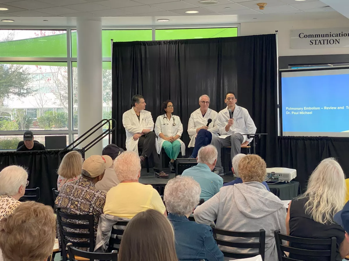 (From L-R) Dr. Giancarlo Speziani, Dr. Shahnaz Punjani, Dr. Thomas Shimshak and Dr. Paul Michael each did a presentation and then took questions from community members during the event. (photo courtesy: AdventHealth)