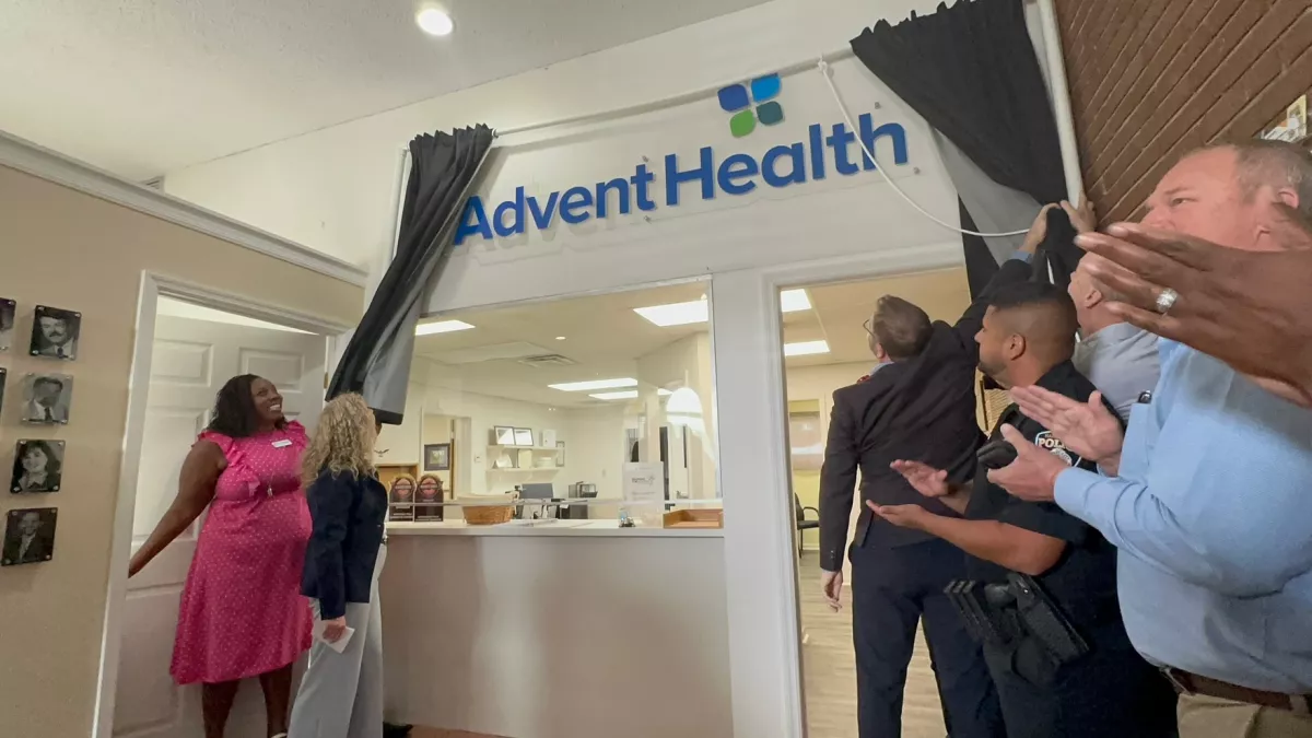 A new AdventHealth sign was unveiled during the ribbon cutting on Tuesday, April 1 in the Chamber lobby.