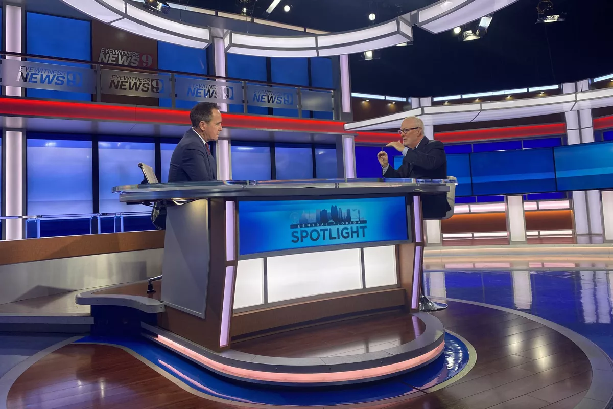 Steven R. Smith, M.D. on the set of WFTV's Central Florida Spotlight with anchor Greg Warmoth