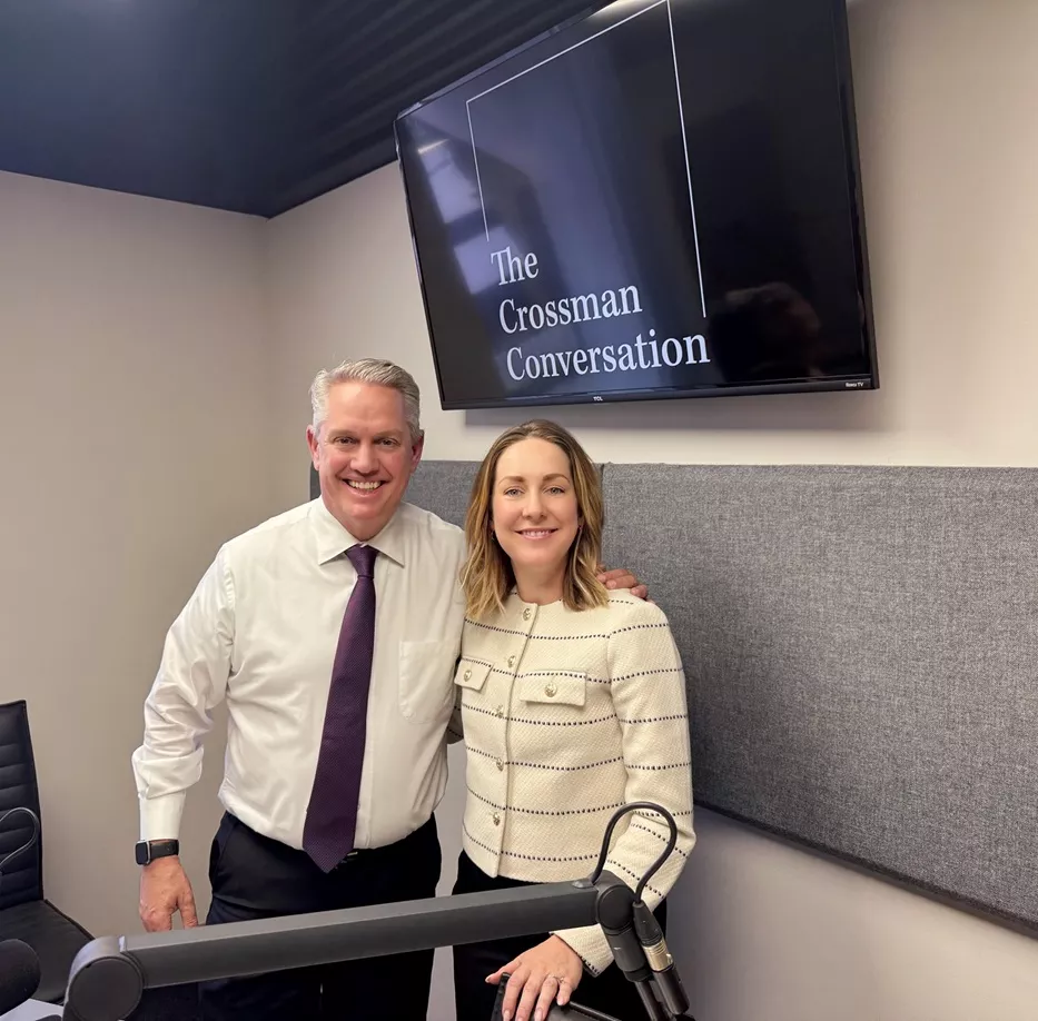 Kay Barnett and John Crossman during the recording of The John Crossman Conversation Podcast