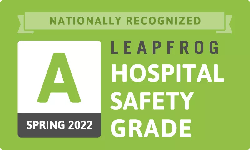 Leapfrog A Grade Hospital Safety Grade Spring 2022 logo.