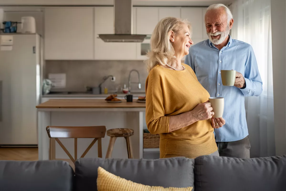 60s couple in their living room