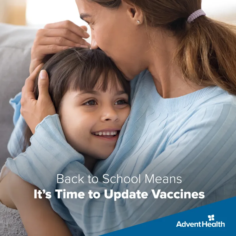 Social Media Graphic Available for Download of Mother and Son reminding about vaccines for back to school time