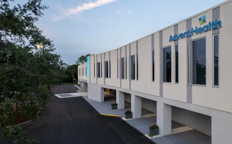 AdventHealth Care Pavilion New Tampa front entrance.