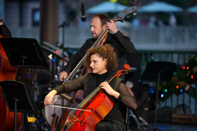 The AdventHealth employee orchestra performs at Disney Springs.