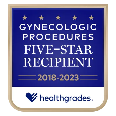 Healthgrades Five-Star Recipient for Gynecologic Procedures Badge for 2023.